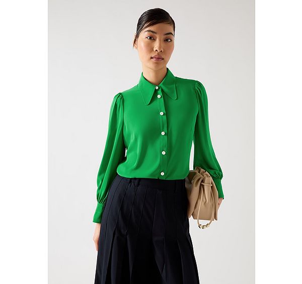 l.k. bennett Sonya Bright Green Silk Blouse