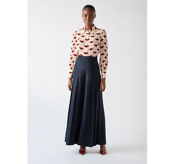 l.k. bennett Sonya Red Silk Lips Print Silk Blouse