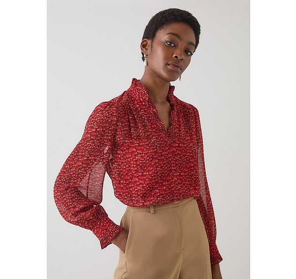 l.k. bennett Suzette Red Multi Feather Print Blouse