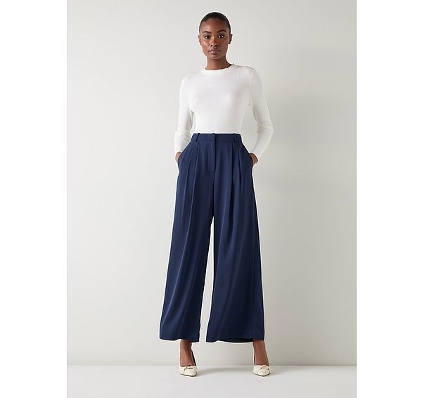 l.k. bennett Sykes Midnight Wide Leg Pleat Trouser