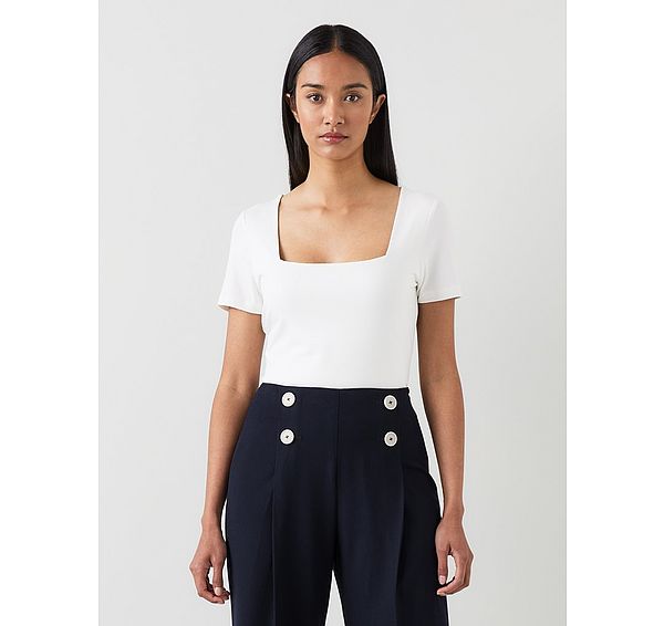 l.k. bennett Tasha Cream Jersey Square Neck Top