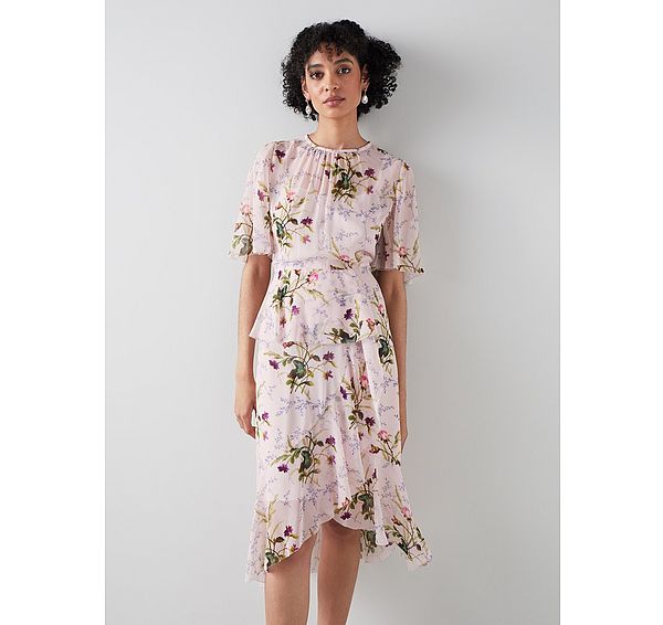 l.k. bennett Thea Pink Meadow Scene Ruffle Dress
