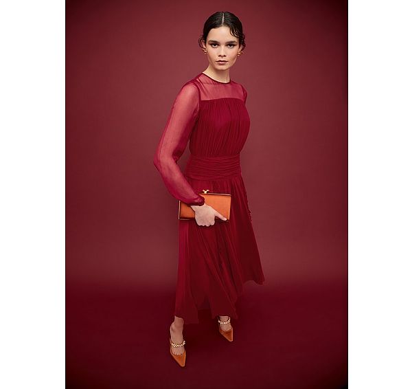 l.k. bennett Uma Rio Red Crinkle Mesh Viscose Dress