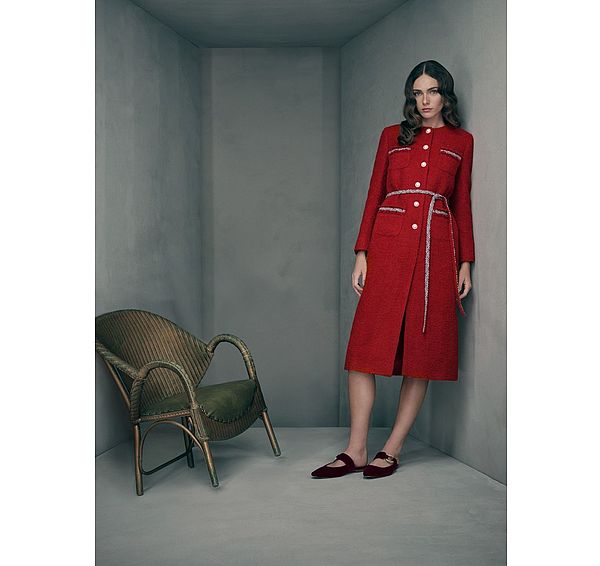 l.k. bennett Vera Red Tweed Collarless Coat