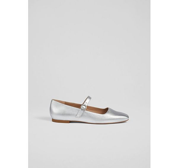 l.k. bennett Willow Silver Leather Mary Jane Flats