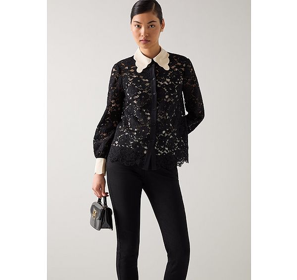 l.k. bennett Yvette Black & Cream Lace Blouse