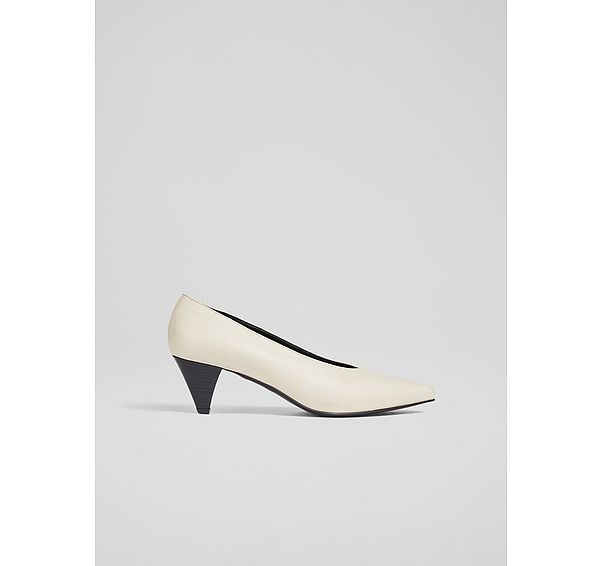 l.k. bennett Zayla Ecru Leather Cone Heel Courts