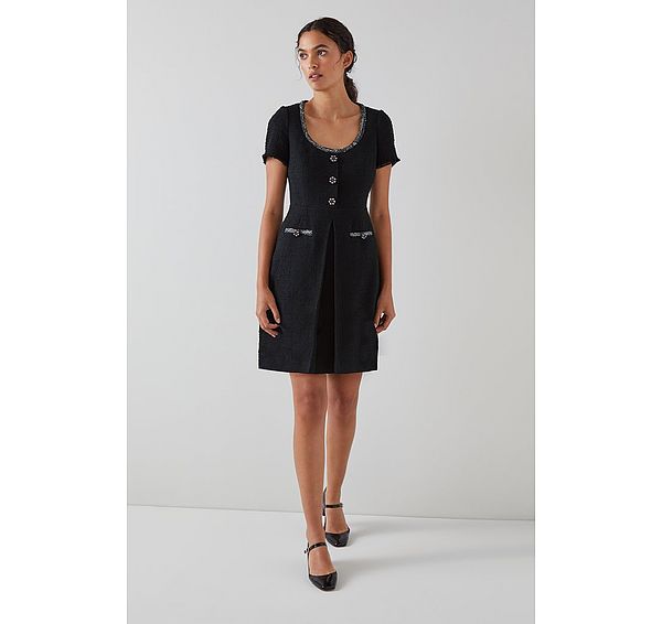 l.k. bennett Lara Black Italian Recycled Cotton Tweed Dress