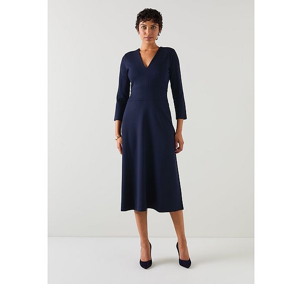 l.k. bennett Lauren Navy V-Neck LENZING™ ECOVERO™ Viscose Ponte Midi Dress