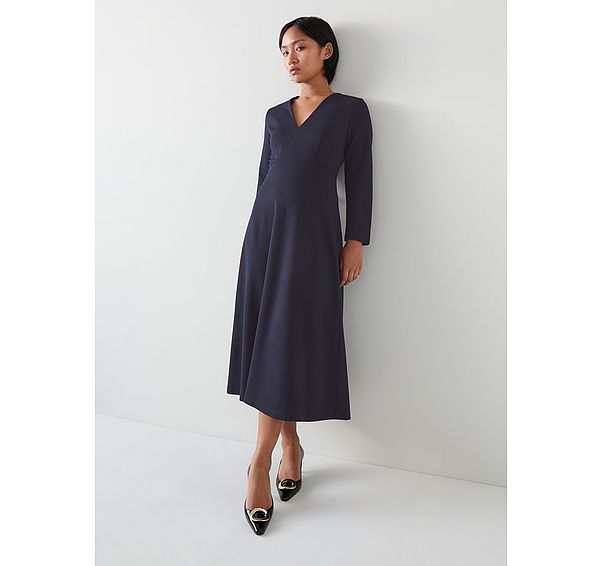 l.k. bennett Lauren Petite Navy V-Neck LENZING™ ECOVERO™ Viscose Ponte Midi Dress