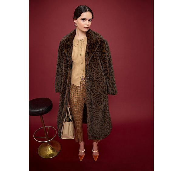 l.k. bennett Leila Leopard Faux Fur Double Breasted Coat