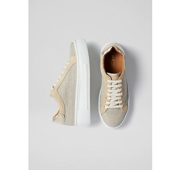 l.k. bennett LKB Lift Gold Fabric And Beige Suede Flatform Trainers