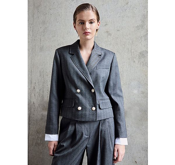 l.k. bennett LKB LONDON Liz Grey Multi Short Double Beasted Jacket