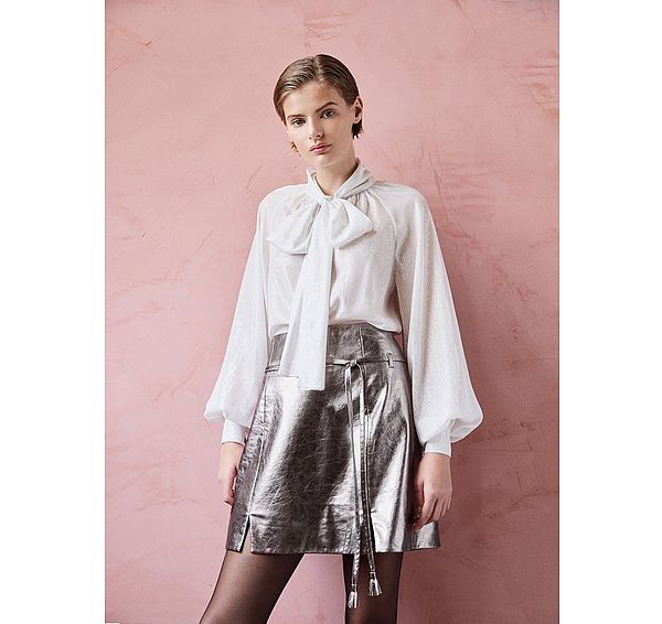 l.k. bennett LKB LONDON Viv Bow Silver Bow Tie Blouse