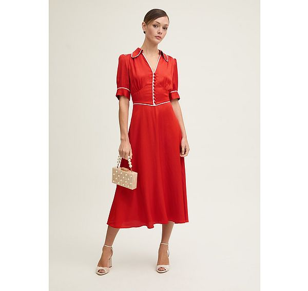 l.k. bennett Lou Aurora Red & Soft Pink Satin Crepe Dress