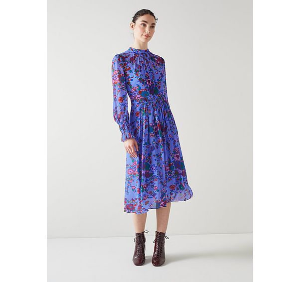 l.k. bennett Louise Blue Naive Floral Print Midi Dress