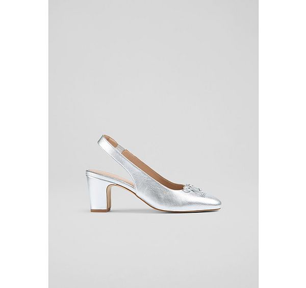 l.k. bennett Louise Silver Metallic Leather Slingback Courts