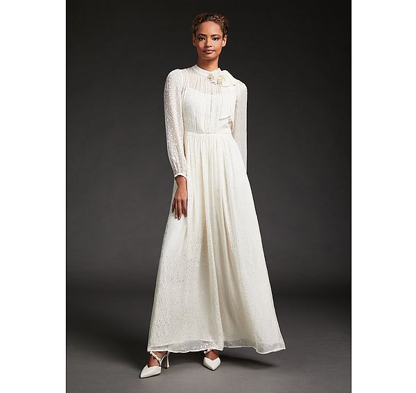 l.k. bennett Lovette Cream Devoré Long Wedding Dress