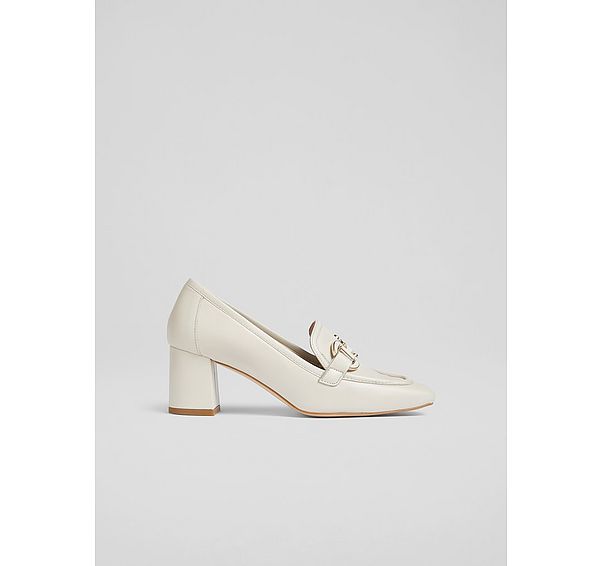 l.k. bennett Luca Cream Nappa Leather Block Heel Snaffle Courts