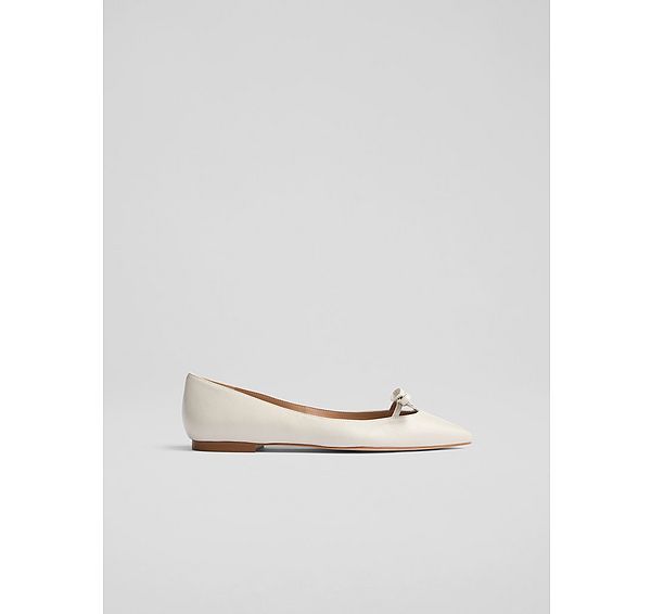 l.k. bennett Lynne Neutral Nappa Leather Mini Bow Flat