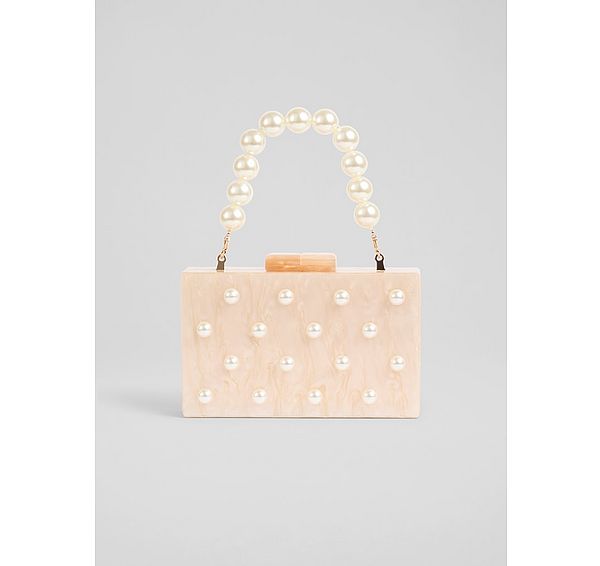 l.k. bennett Malia Cream Acrylic Resin Box Clutch Bag With Pearls