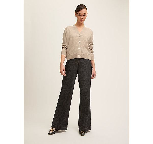 l.k. bennett Mara Oatmeal Wool Blend V Neck Cardigan