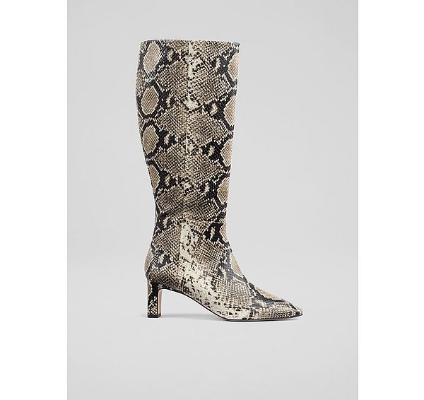 l.k. bennett Margarite Black & White Snake Effect Knee Boots