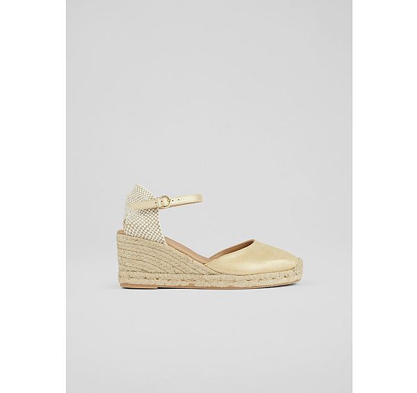 l.k. bennett Marissa Gold Leather Ankle Strap Espadrilles