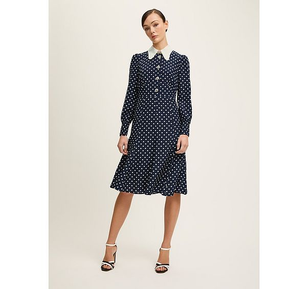l.k. bennett Mathilde Navy & Cream Polka Dot Silk Tea Dress