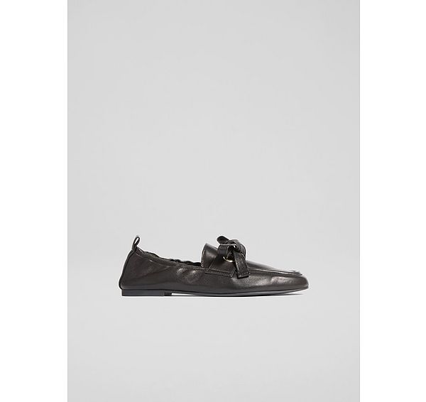 l.k. bennett Maude Black Nappa Leather Eyelet Bow Loafer