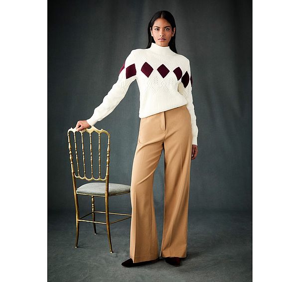 l.k. bennett Meera Cream Argyle Print Pointelle Sweater