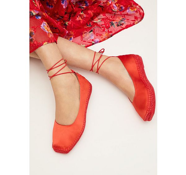 l.k. bennett Mia Red Ankle Tie Satin Espadrille Sandals