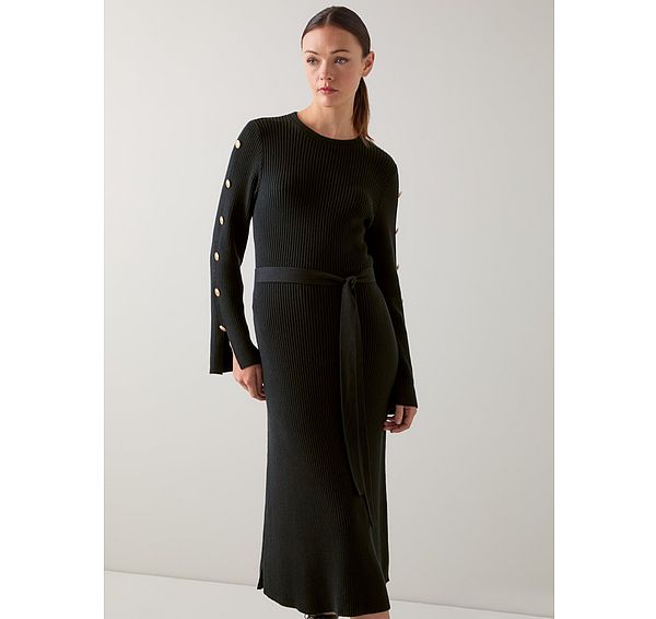 l.k. bennett Mirren Black Plain Shank Button Jumper Dress