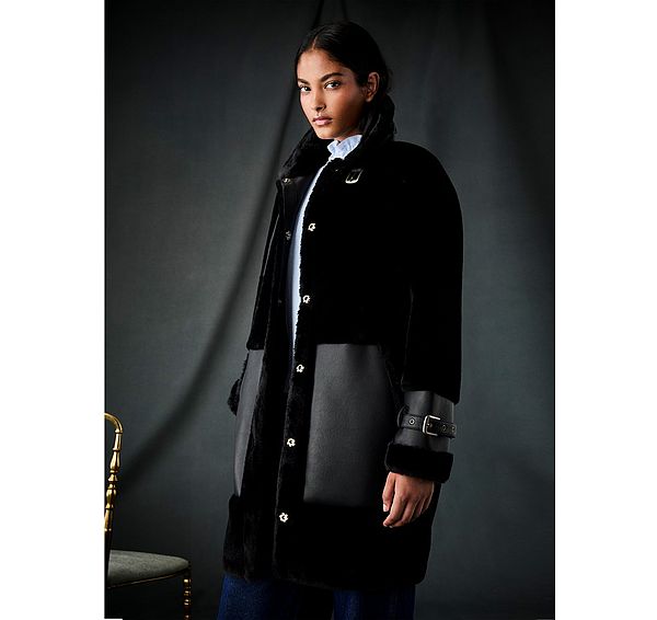 l.k. bennett Mirren Faux Fur And Leather Strap Coat Black