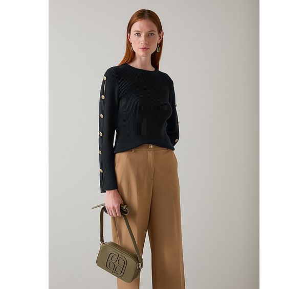 l.k. bennett Mirren Midnight Cotton Shank Button Jumper