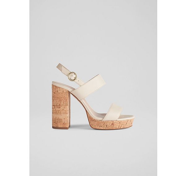 l.k. bennett Misty Cream Leather and Cork Platform Sandals