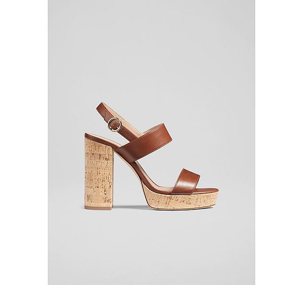 l.k. bennett Misty Tan Leather and Cork Platform Sandals
