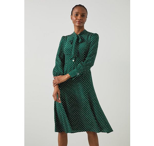 l.k. bennett Mortimer Green & Cream Polka Dot Silk Dress