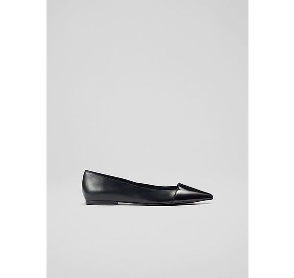 l.k. bennett Murphy Black Leather and Patent Pointed Flats