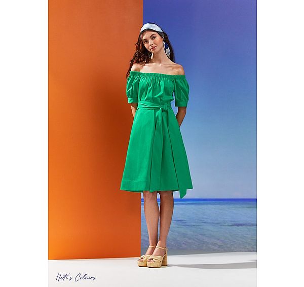 l.k. bennett Nadia Green Cotton Off-The-Shoulder Dress