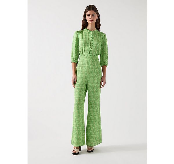 l.k. bennett Naomi Green & Italian Straw Swirl Print Crepe Jumpsuit