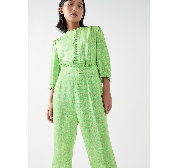 l.k. bennett Naomi Petite Green & Italian Straw Viscose Swirl Print Crepe Jumpsuit