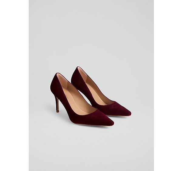 L.k. Bennett New Floret Burgundy Red Suede Heel Courts
