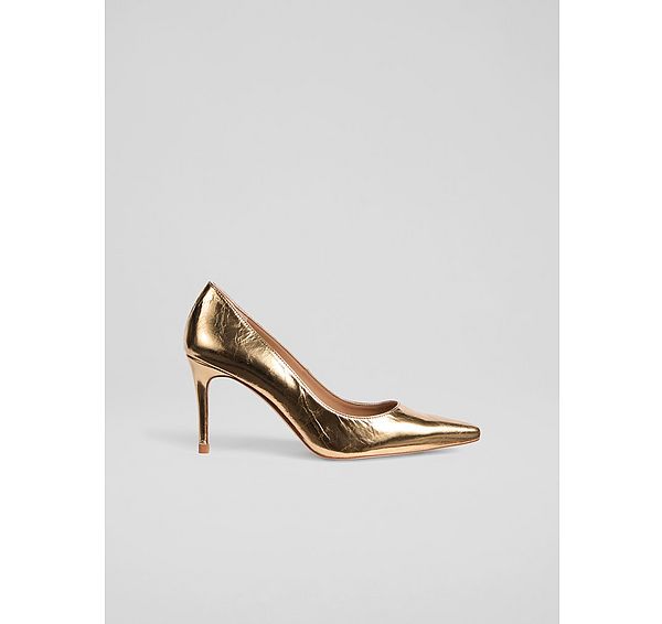 l.k. bennett New Floret Gold Leather Pointed Toe Courts