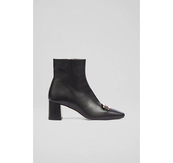 l.k. bennett Novella Black Leather Gold Bar Ankle Boots