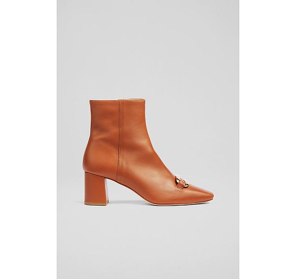 l.k. bennett Novella Tan Leather Gold Bar Ankle Boots