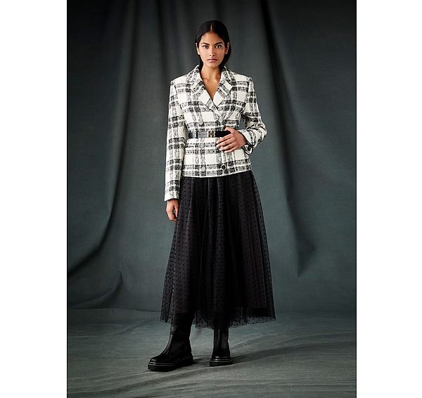 l.k. bennett Odette Black Flock Spot Mesh Full Skirt