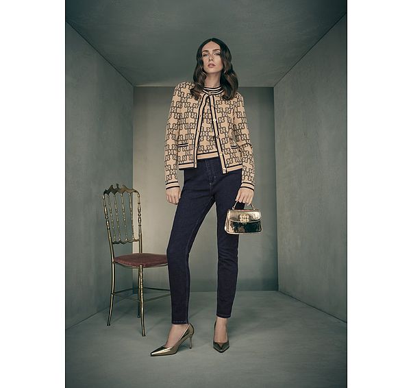 l.k. bennett Odette Spring Navy Camel Monogram Viscose Cardigan