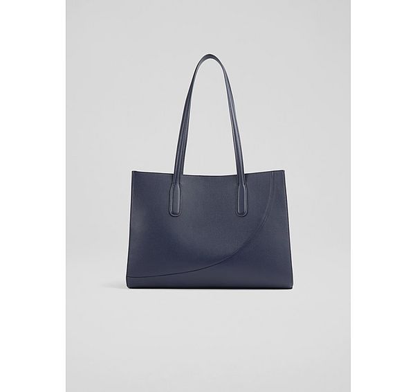 l.k. bennett Olivia Navy Grained Leather Oloid Tote Bag
