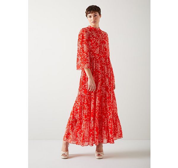 l.k. bennett Olivia Red And Cream Silk Georgette Maxi Dress